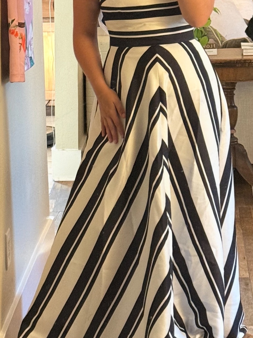 Halston Heritage Black & White Strapless Stripe Maxi Gown - Picture 3 of 4